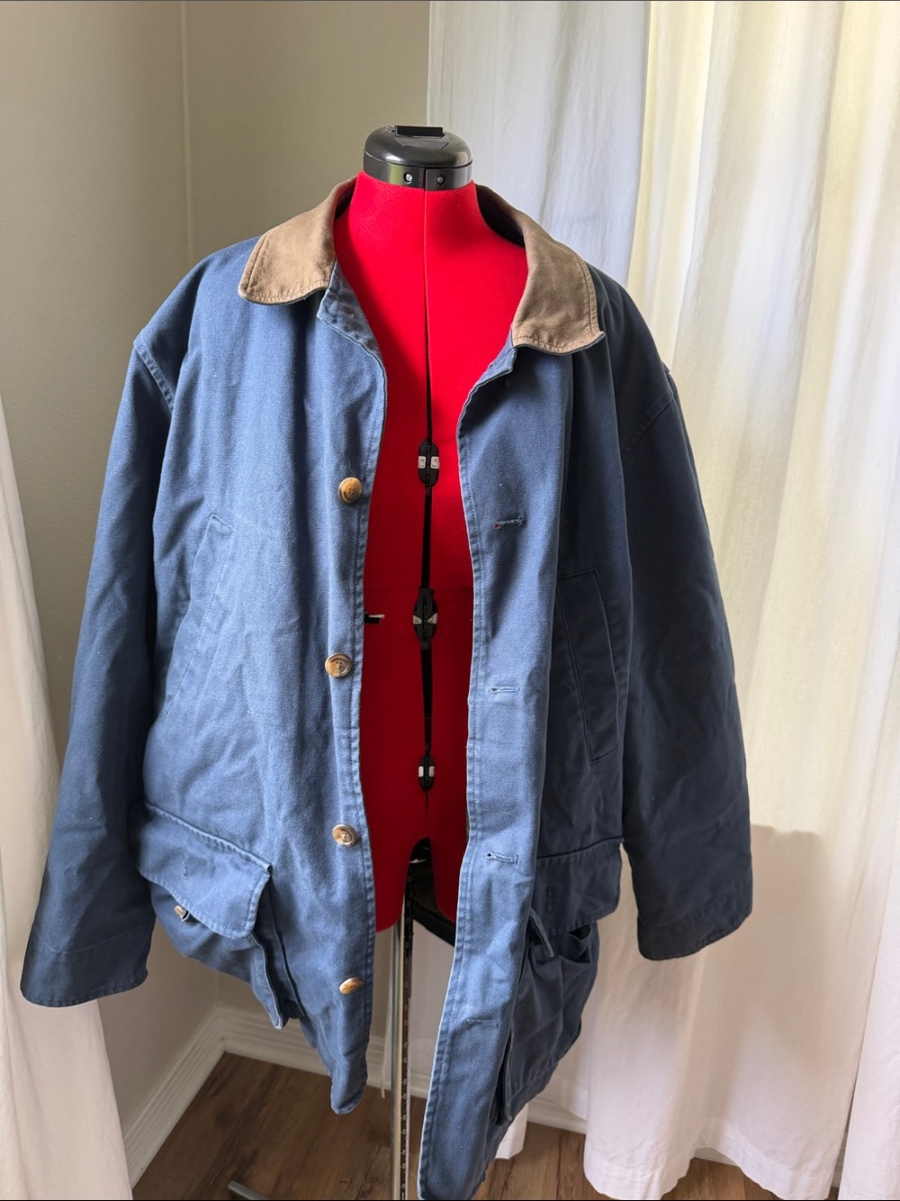 Lands' End Navy Jacket with Tan Collar